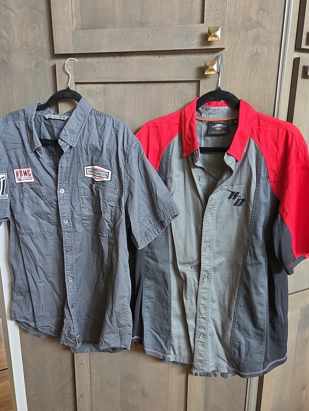 Harley-Davidson Grey and Red Short-Sleeve Button-Front Shirt